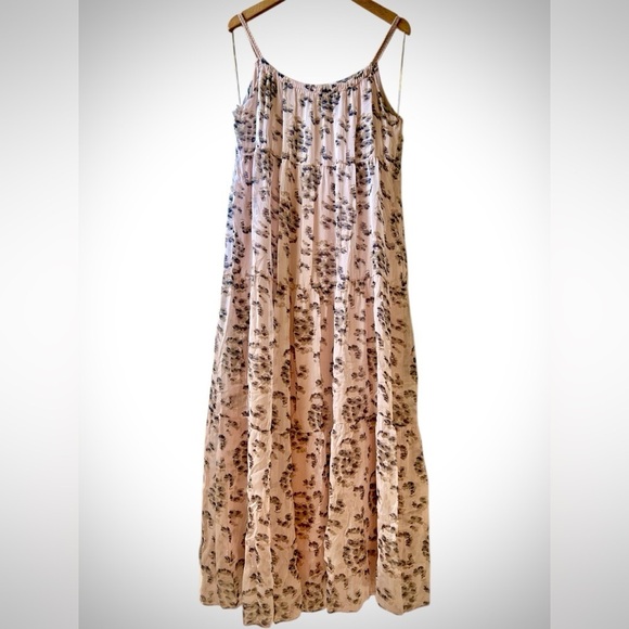 NWOT Elena Baldi Italian Silk Blend Floral Tierred Midi Dress in Blush - Size M - Picture 1 of 8